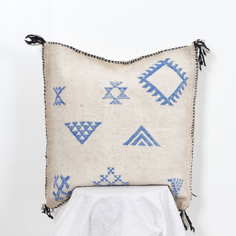 compare product Handmade Moroccan Throw Pillow – Bohemian Blue Geometric Decorative Cushion for Home
