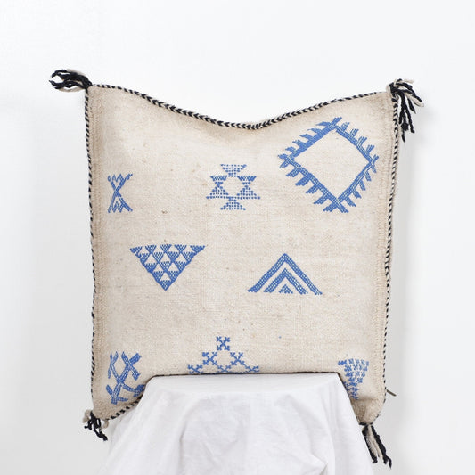 Handmade Moroccan Throw Pillow – Bohemian Blue Geometric Decorative Cushion for Home