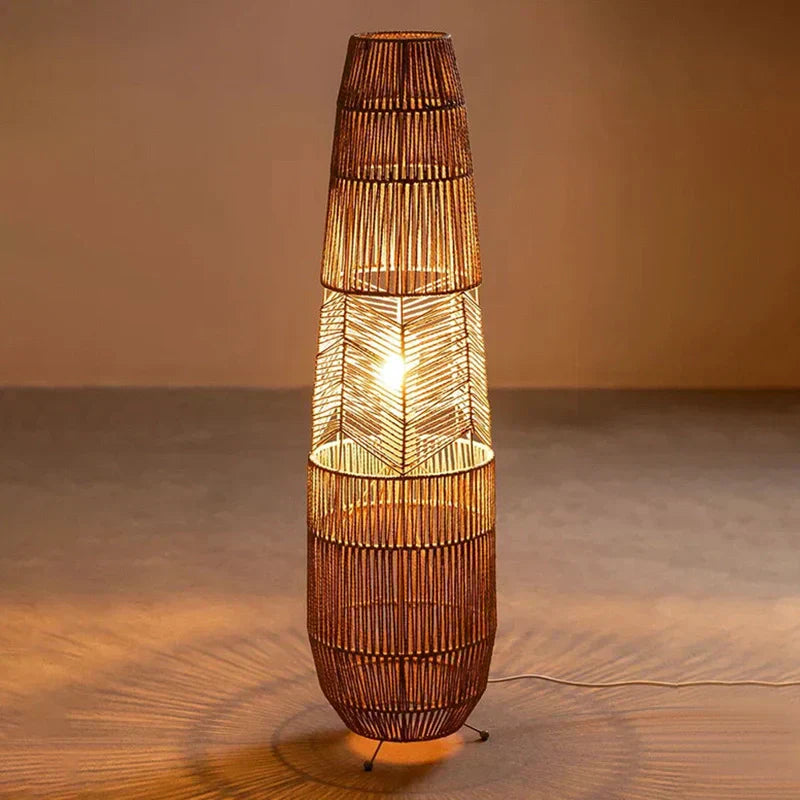 Wicker Rope Floor Light Shade – Rustic Decor for Living Room, Bedroom, and Studio