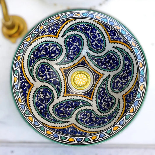 Blue Hand-Painted Bathroom & Kitchen Sink