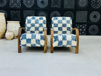2 set of Moroccan Wool Lounge Chair with Walnut Frame