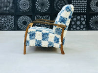 Moroccan Wool Lounge Chair with Walnut Frame
