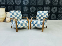 2 set of Moroccan Wool Lounge Chair with Walnut Frame