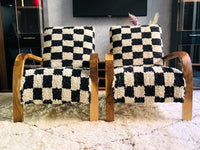 2 set of Moroccan Wool Lounge Chair with Walnut Frame