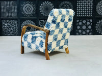 Moroccan Wool Lounge Chair with Walnut Frame
