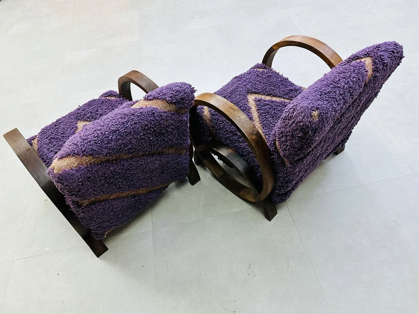 2 set of Moroccan Wool Lounge Chair with Walnut Frame