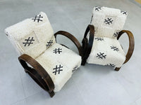 2 set of White Moroccan Wool Lounge Chair with Walnut Frame