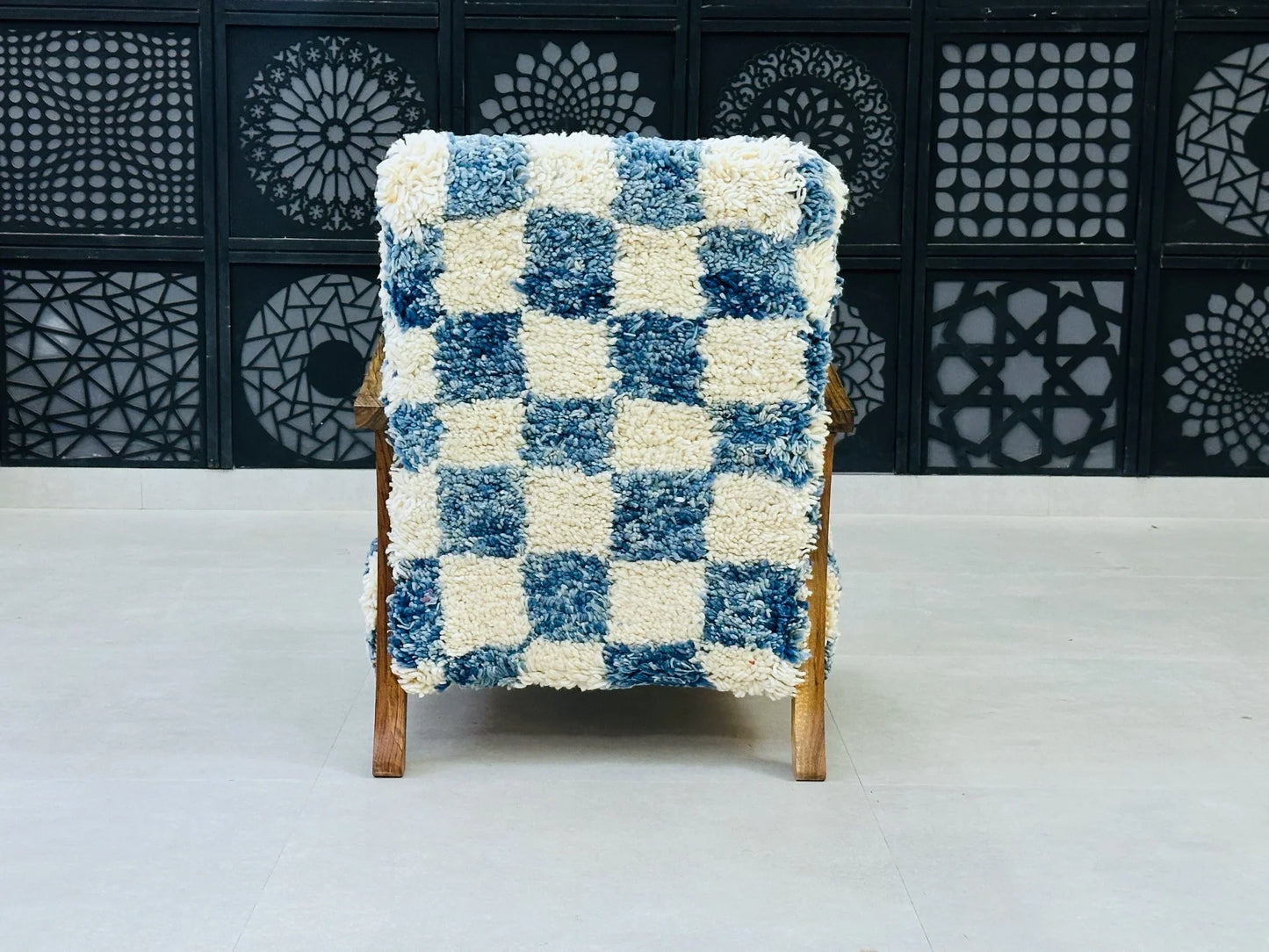 Moroccan Wool Lounge Chair with Walnut Frame