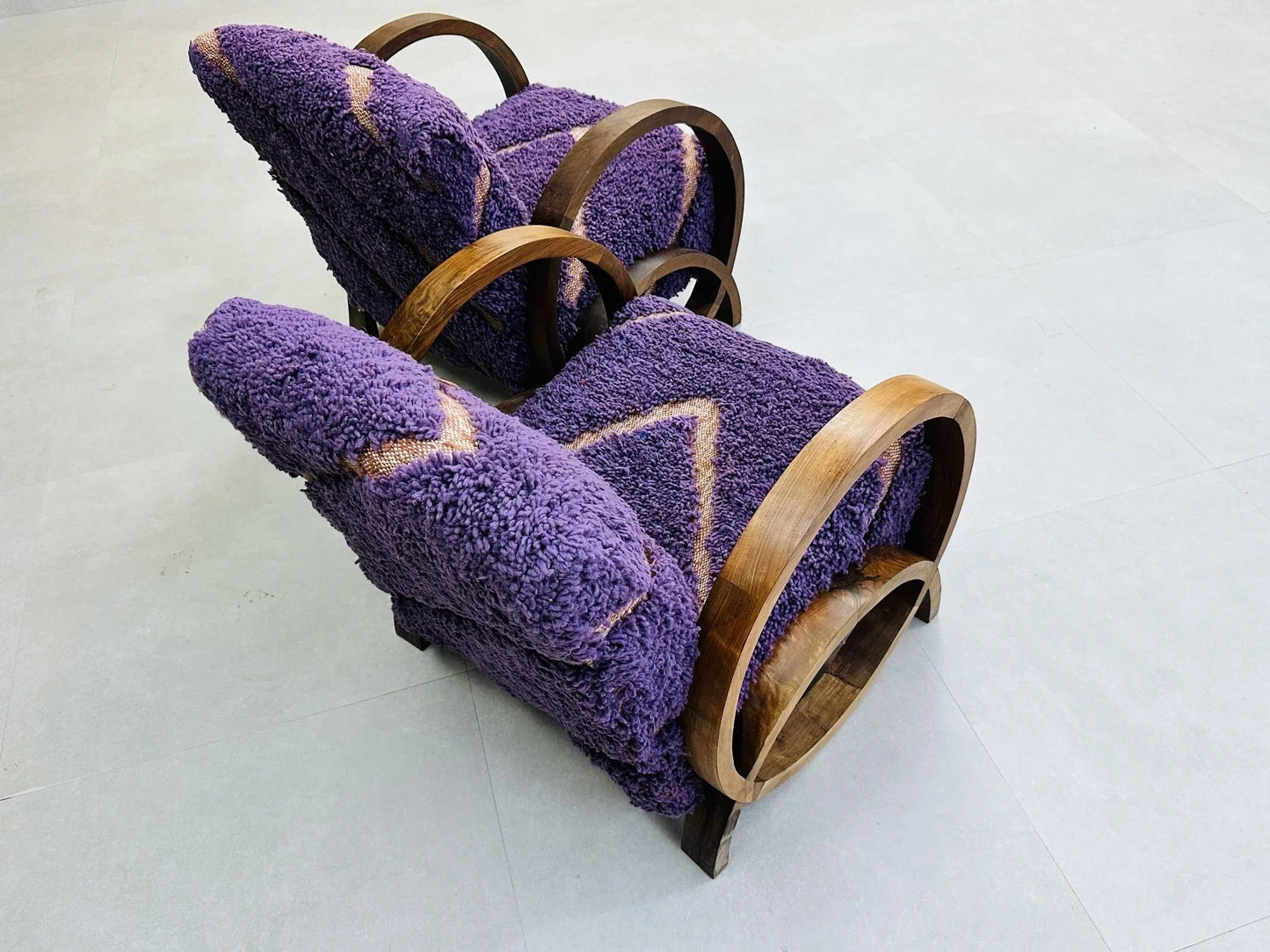 2 set of Moroccan Wool Lounge Chair with Walnut Frame