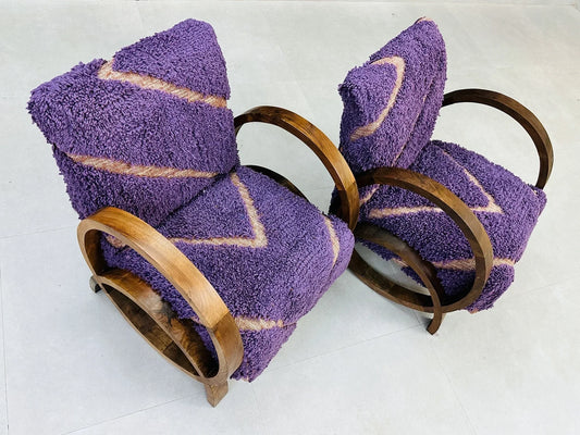 2 set of Moroccan Wool Lounge Chair with Walnut Frame