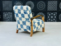 Moroccan Wool Lounge Chair with Walnut Frame
