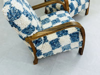 2 set of Moroccan Wool Lounge Chair with Walnut Frame