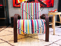 Moroccan Wool Lounge Chair with Walnut Frame