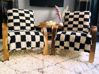 2 set of Moroccan Wool Lounge Chair with Walnut Frame