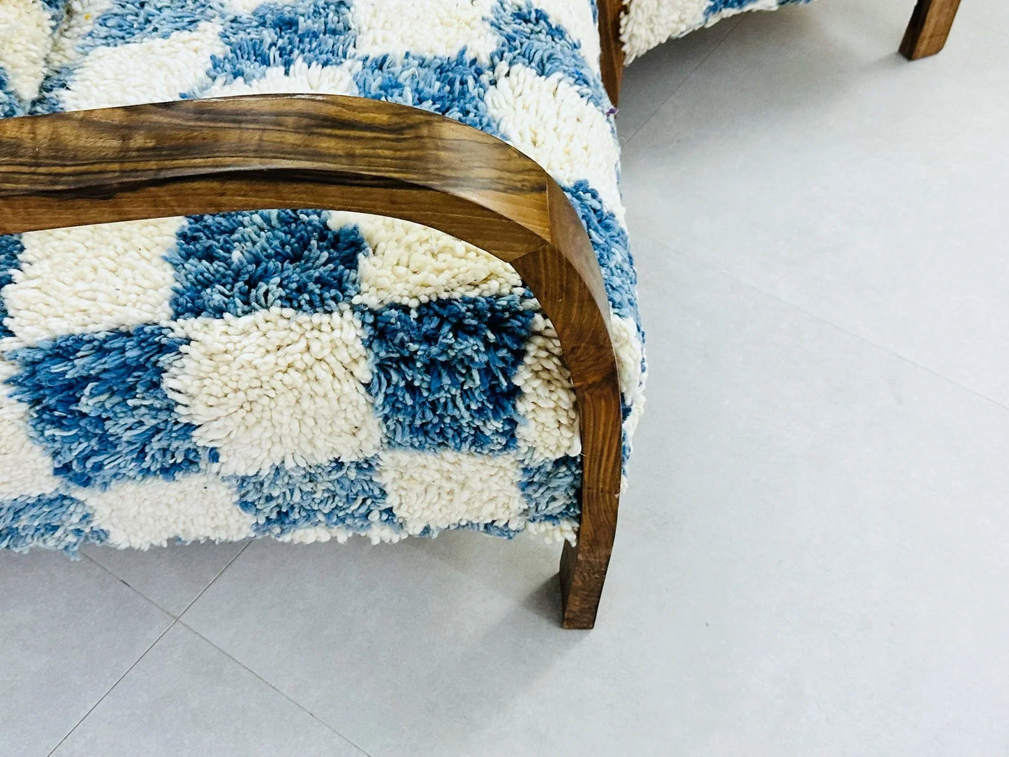 2 set of Moroccan Wool Lounge Chair with Walnut Frame