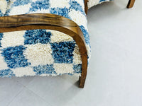 2 set of Moroccan Wool Lounge Chair with Walnut Frame