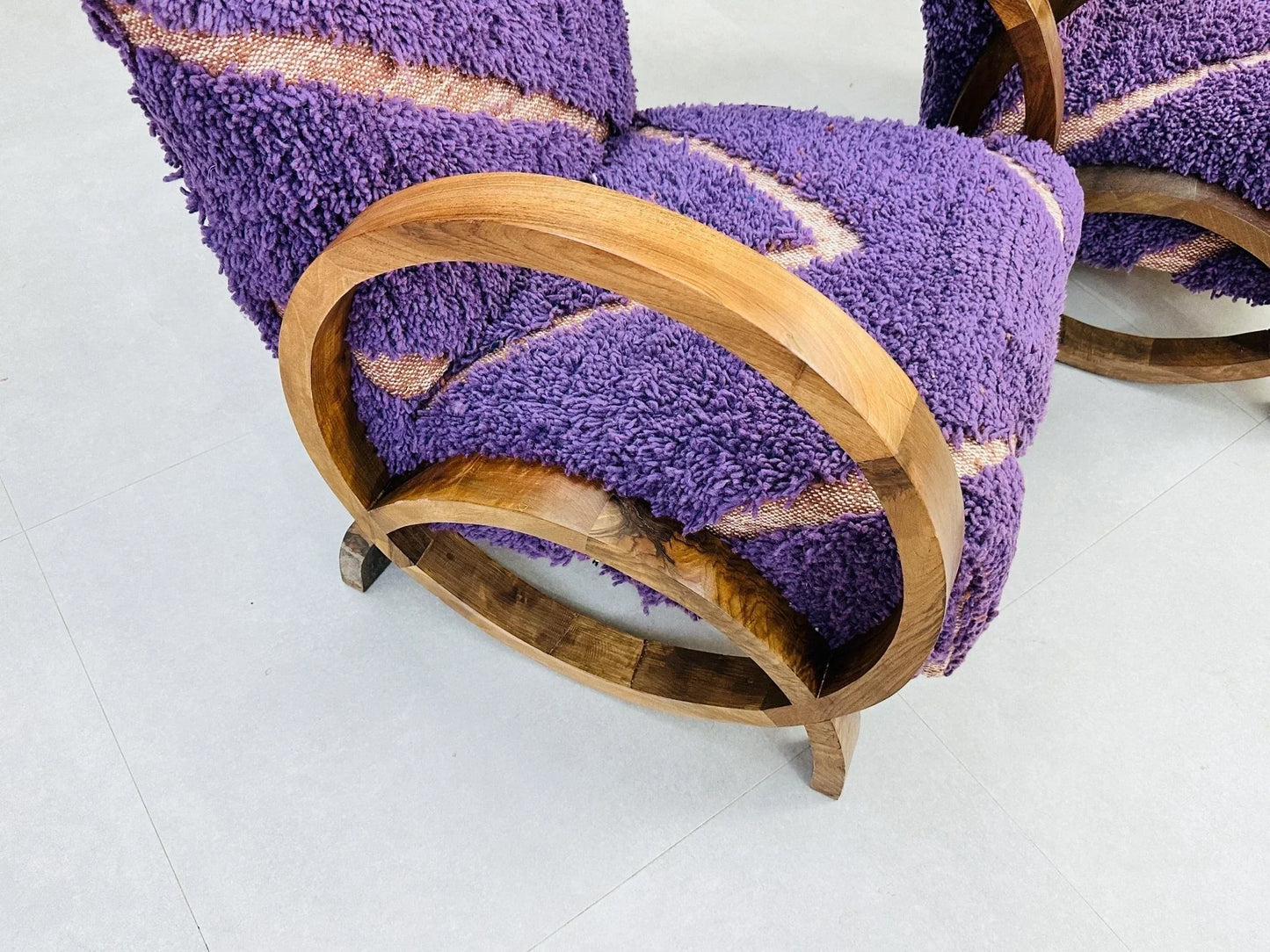 2 set of Moroccan Wool Lounge Chair with Walnut Frame