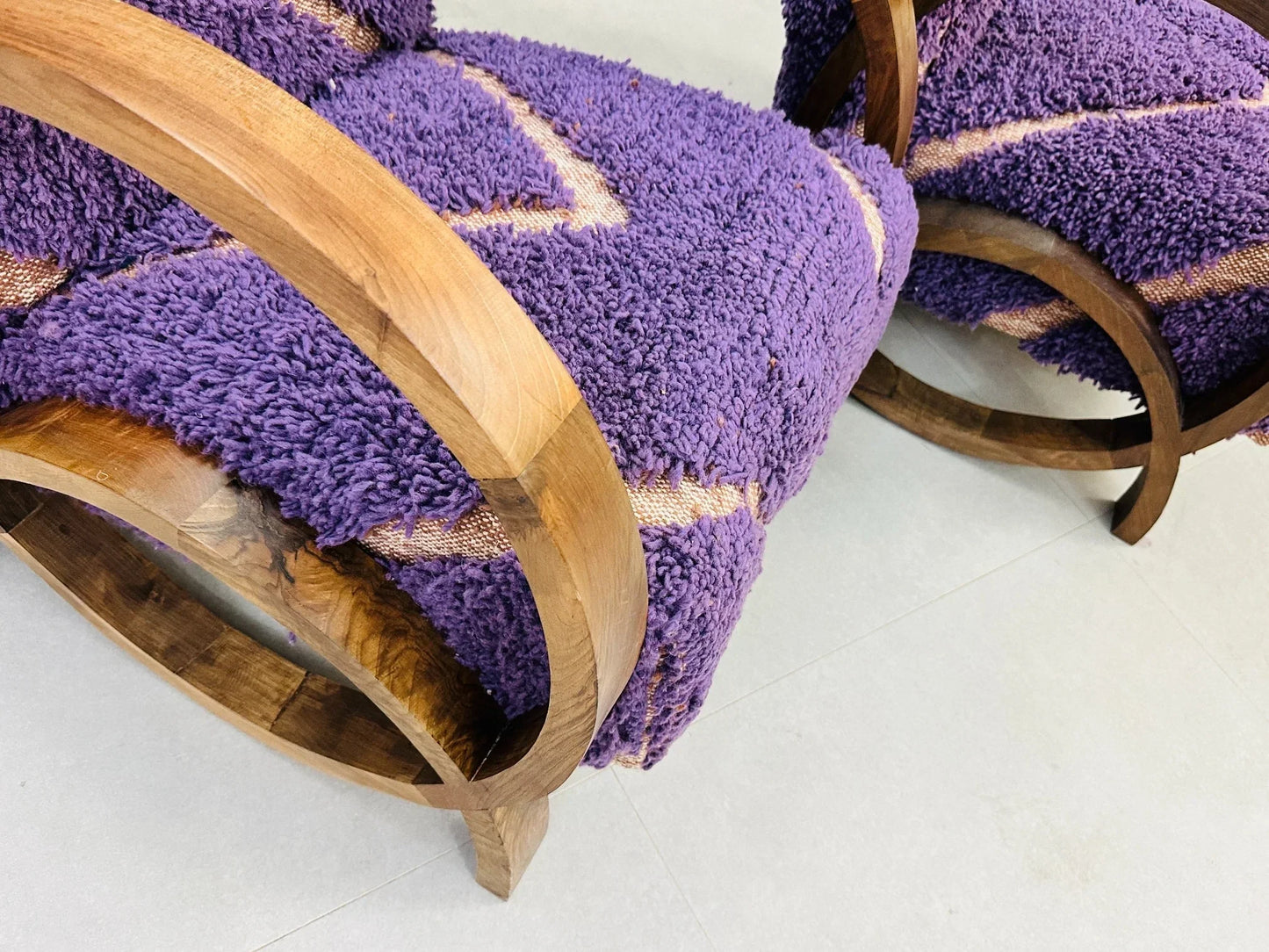 2 set of Moroccan Wool Lounge Chair with Walnut Frame