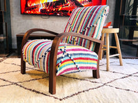 Moroccan Wool Lounge Chair with Walnut Frame