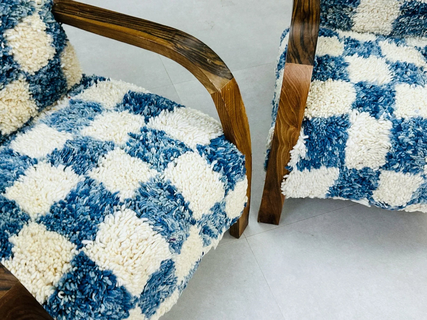 2 set of Moroccan Wool Lounge Chair with Walnut Frame