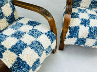 2 set of Moroccan Wool Lounge Chair with Walnut Frame