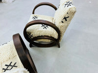 2 set of White Moroccan Wool Lounge Chair with Walnut Frame