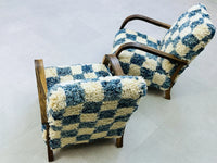 2 set of Moroccan Wool Lounge Chair with Walnut Frame