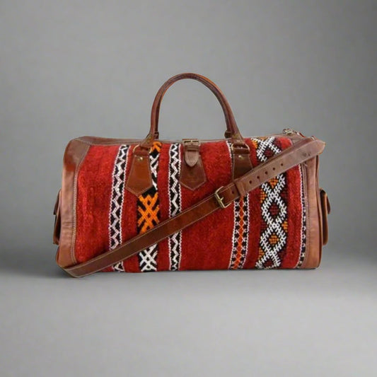 Tasslit Kilim Leather Travel Duffle Bag