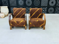 2 set of Moroccan Wool Lounge Chair with Walnut Frame