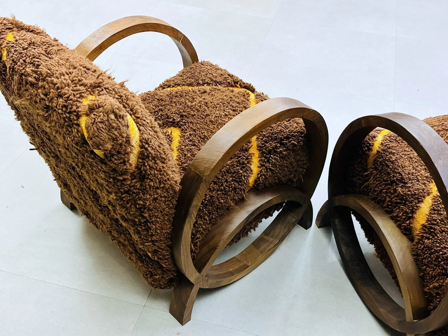 2 set of Moroccan Wool Lounge Chair with Walnut Frame