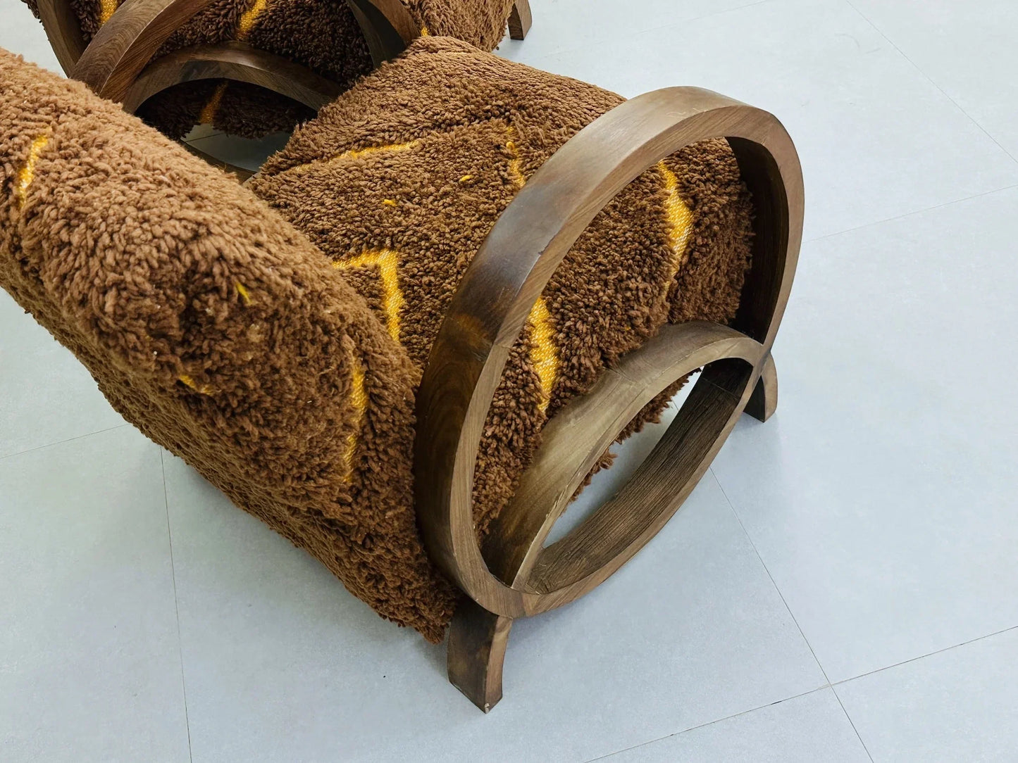 2 set of Moroccan Wool Lounge Chair with Walnut Frame