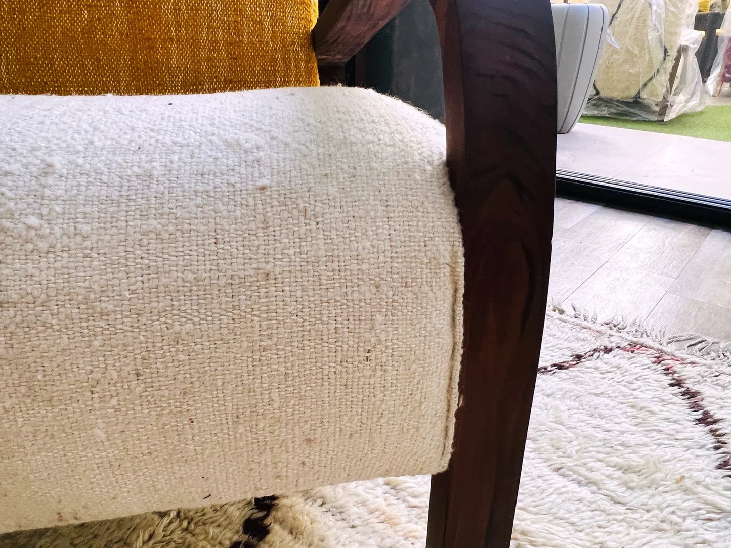 2 set of custom Moroccan Wool Lounge Chair with Walnut Frame