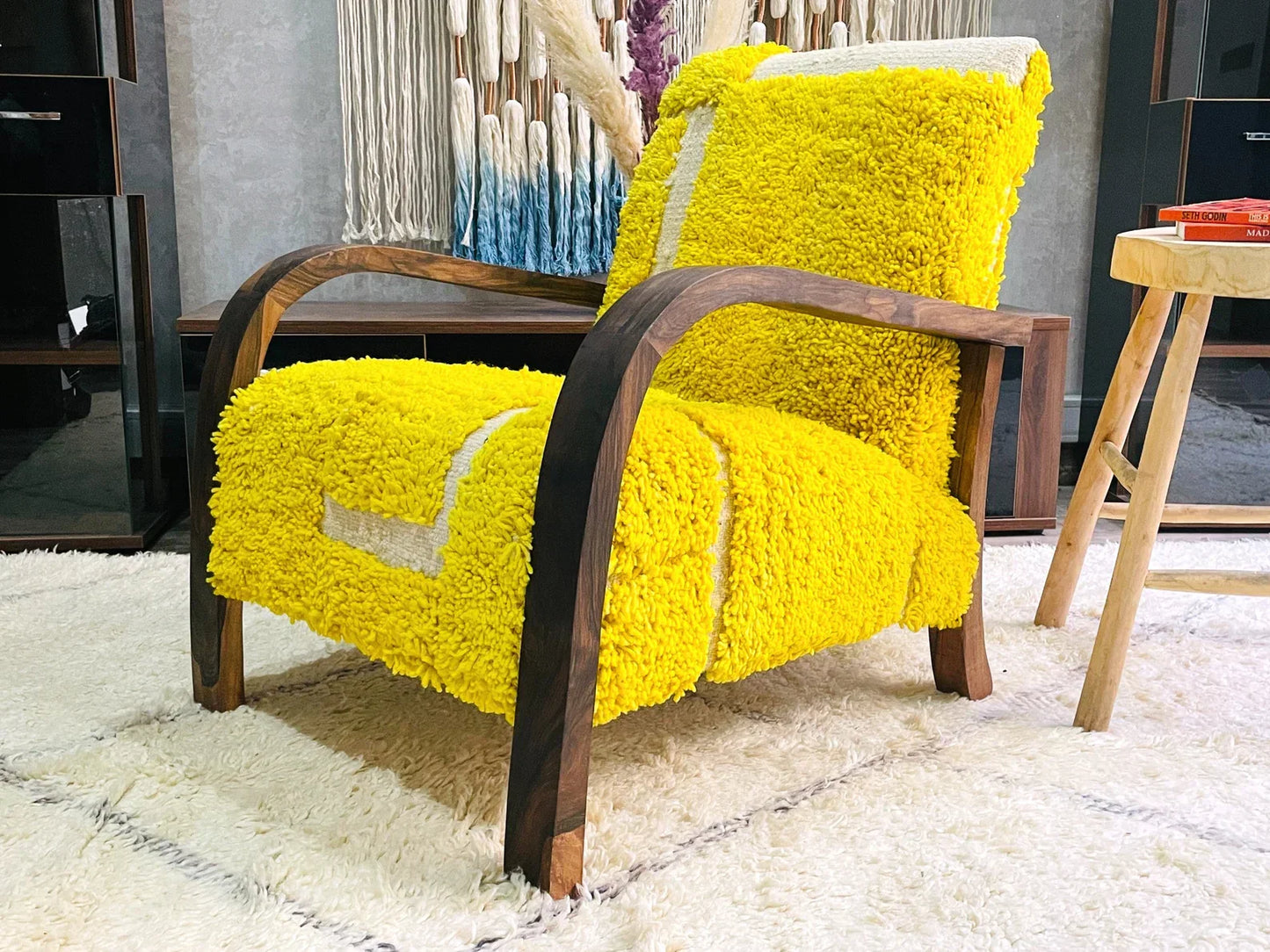 Custom Yellow moroccan walnut wood Chair