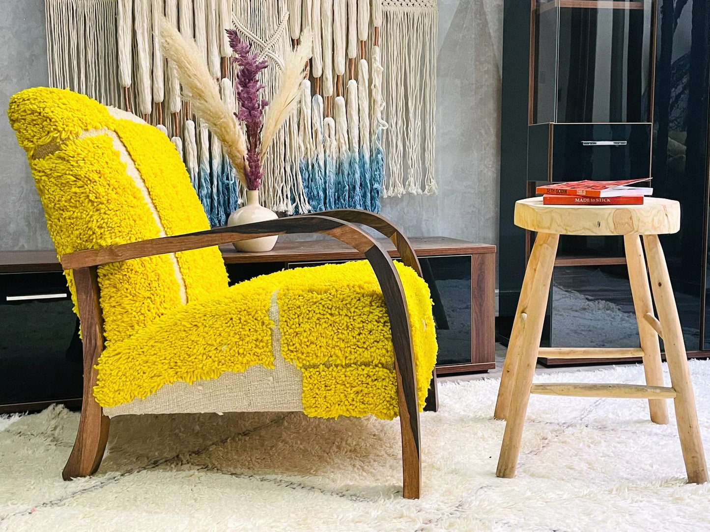 Custom Yellow moroccan walnut wood Chair