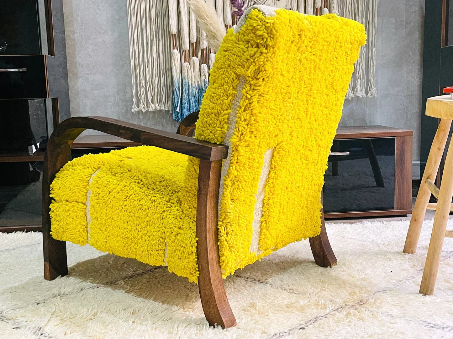Custom Yellow moroccan walnut wood Chair