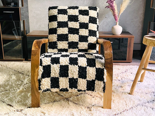 Custom checkered moroccan walnut wood Chair