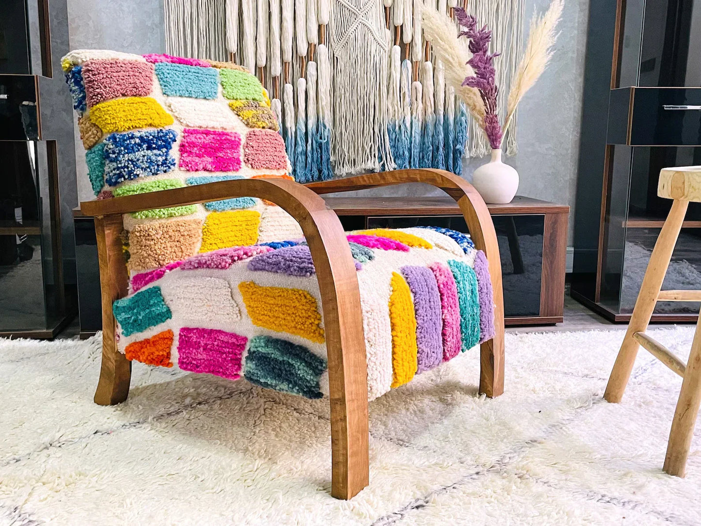 Custom Colorful moroccan walnut wood Chair