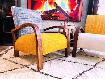 compare product 2 set of custom Moroccan Wool Lounge Chair with Walnut Frame