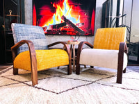 2 set of custom Moroccan Wool Lounge Chair with Walnut Frame