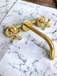 Wall Mounted Bathroom Sink Faucet Unlacquered Brass #02