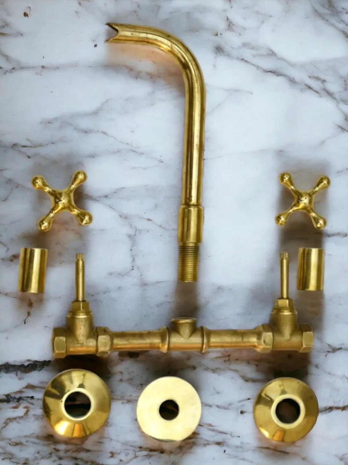 Wall Mounted Bathroom Sink Faucet Unlacquered Brass #02
