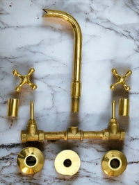 Wall Mounted Bathroom Sink Faucet Unlacquered Brass #02