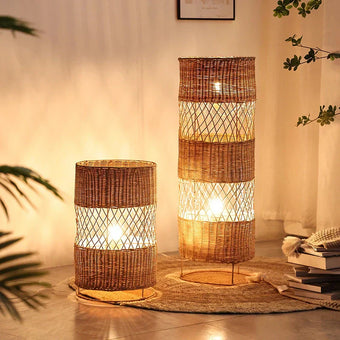 compare product Handcrafted Rattan Floor Lampshade - Natural Lighting for Cozy & Stylish Interiors