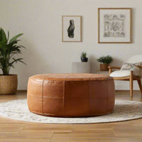 Round Leather Ottoman & Coffee Table