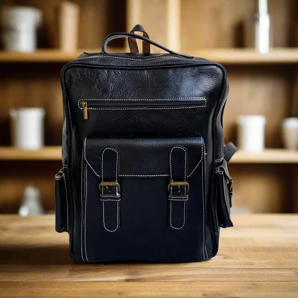 Timlul Leather Buckle Backpack