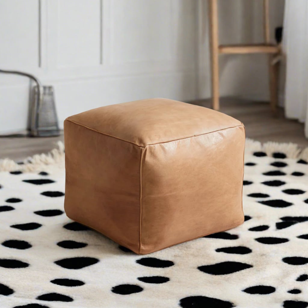 Square Leather Pouf