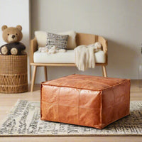 Stitched Square Leather Ottoman