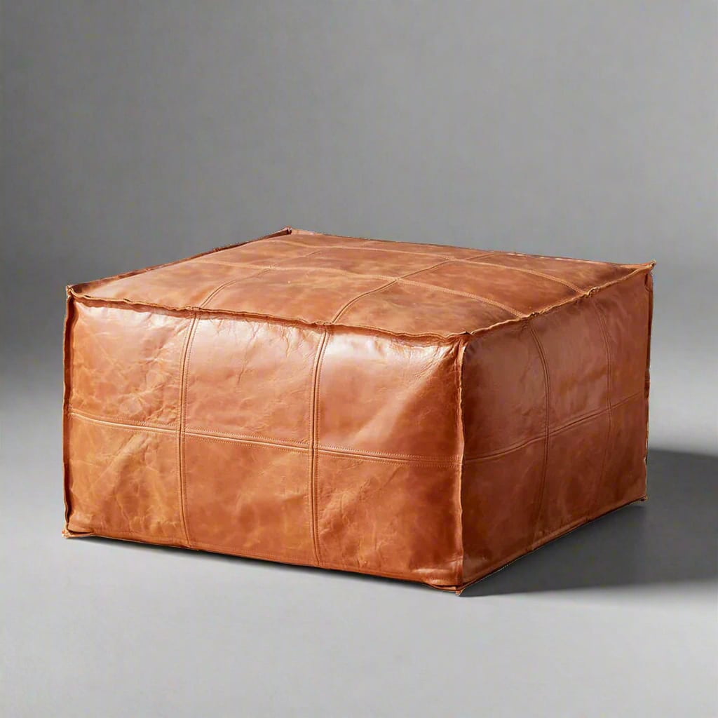 Stitched Square Leather Ottoman