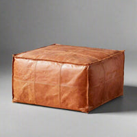 Stitched Square Leather Ottoman