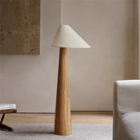 Wabi Sabi Floor Standing Lamp with Fabric Lampshade & Wooden Base